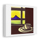 Modernist Sketch of a Coffee Mug On Table Beside a Window Art Print 'Designed by AI' on Satin Canvas