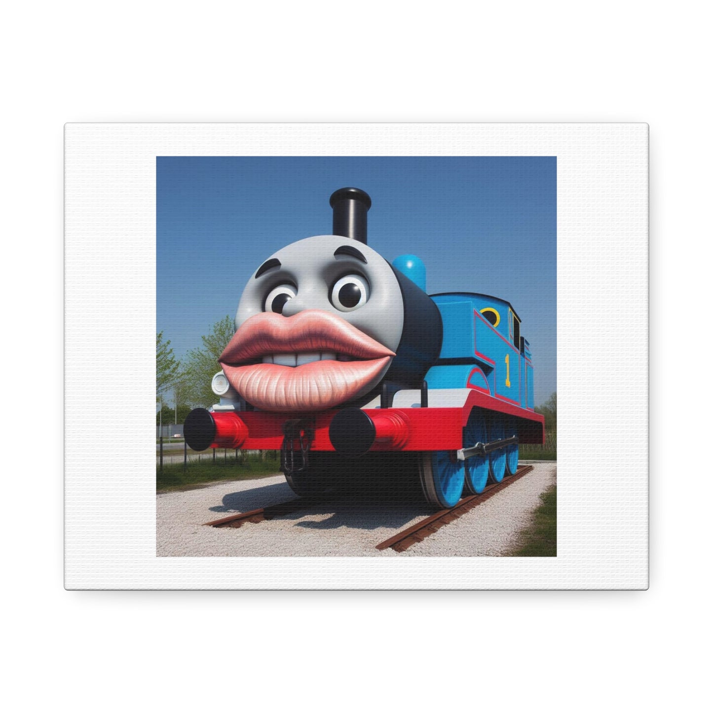 Big Lips Thomas the Tank Engine 'Designed by AI' Art Print on Canvas