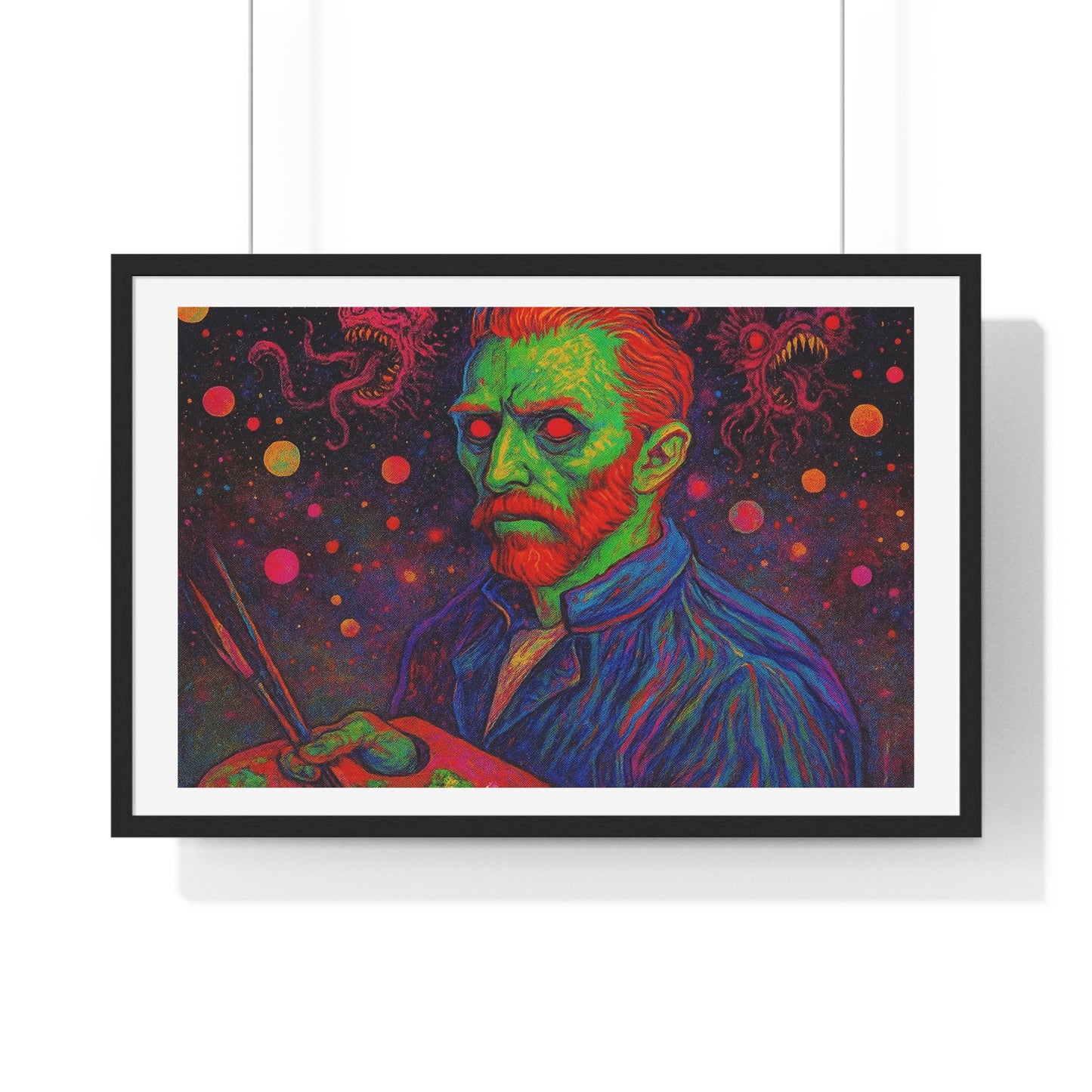Vincent van Gogh Self Portrait Remixed, Psychedelic Art 'Designed by AI' Framed Print