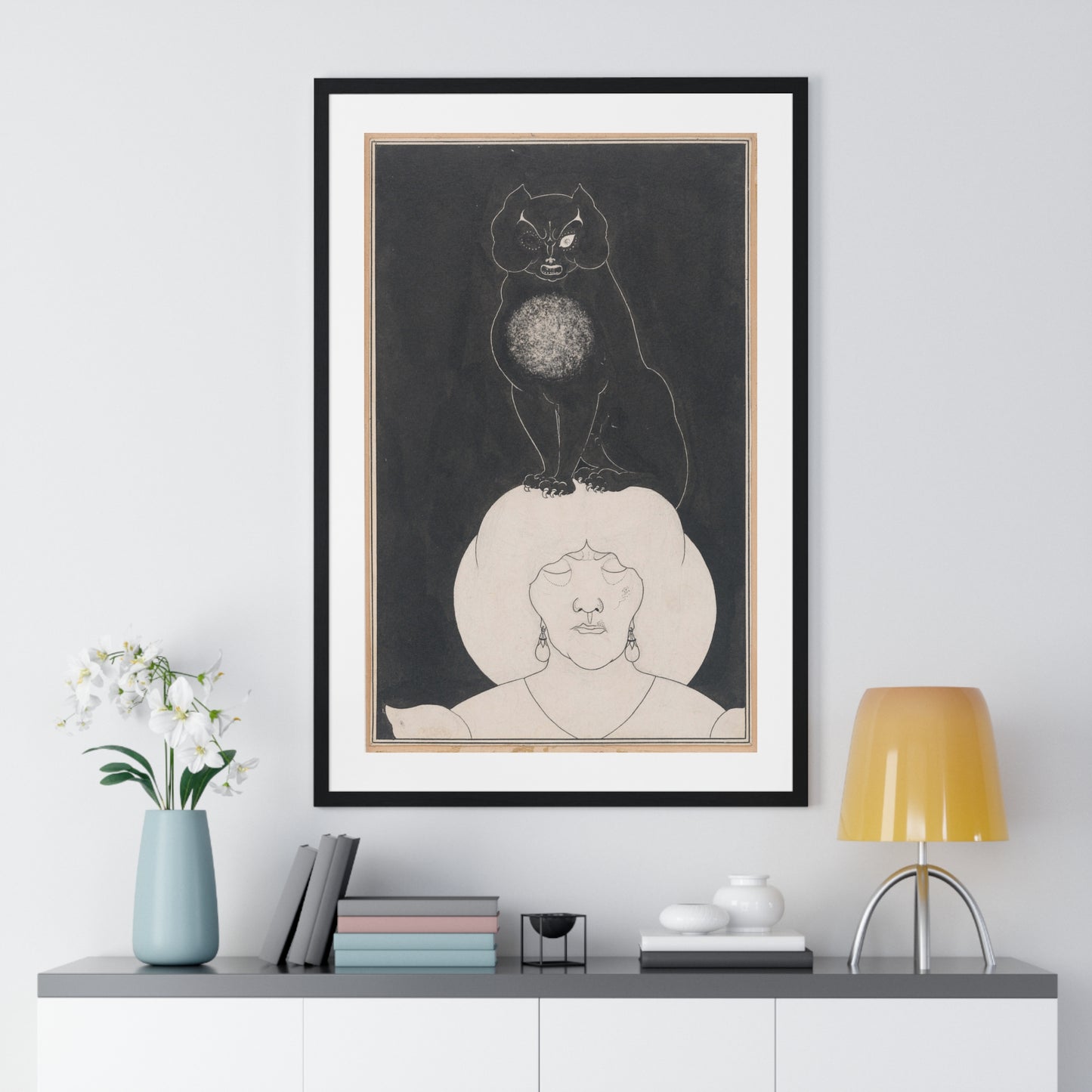 The Black Cat, for Edgar Allan Poe's 'Tales of Mystery and the Imagination' by Aubrey Vincent Beardsley, from the Original, Framed Print