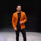 British Polo Collar Burnt Orange Wool Men's Fashion Jacket