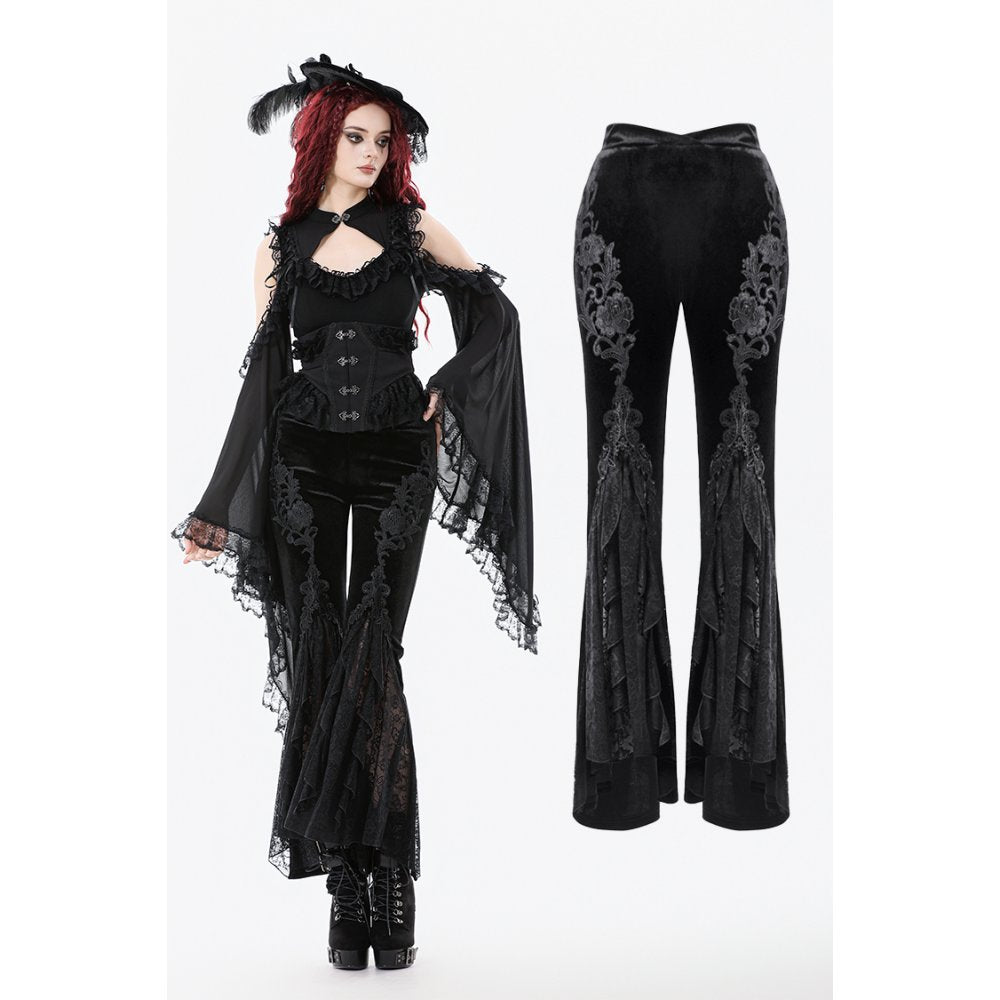 Dark in Love Erzebeth Velvet Lace Flare Trousers in Black