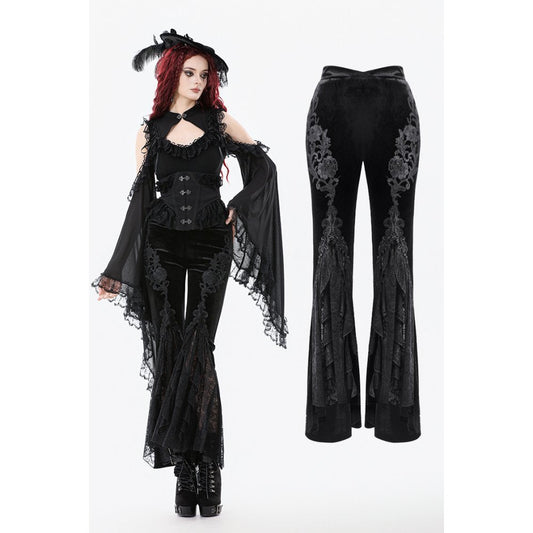 Dark in Love Erzebeth Velvet Lace Flare Trousers in Black