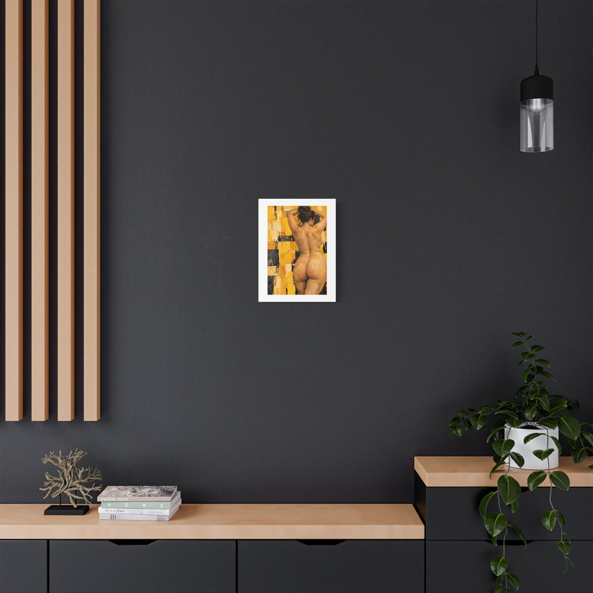 Golden Impasto Figure in Abstract Light, Art Print on Satin Canvas, Stretched