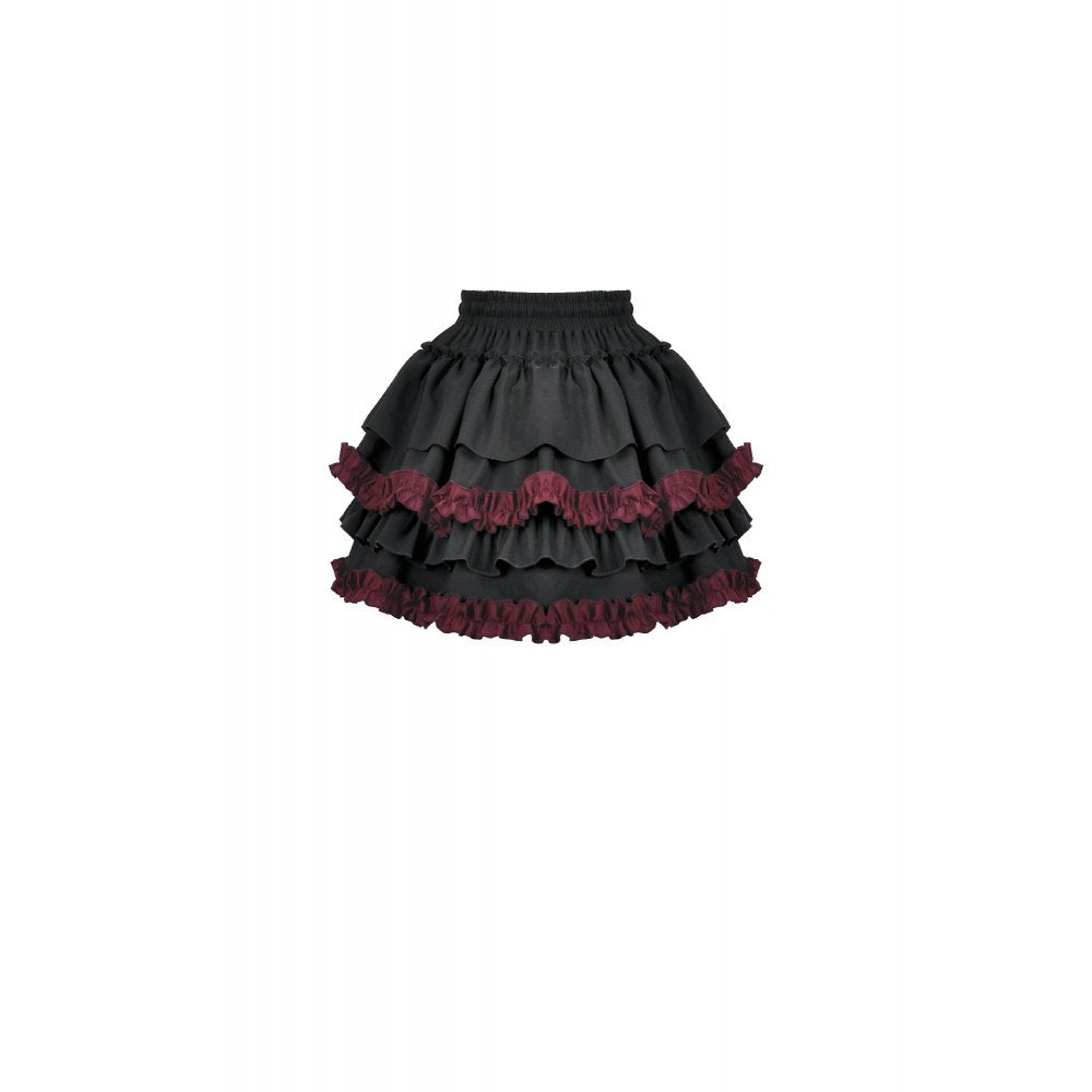 Dark in Love Black Crimson Gothic Tiered Skirt