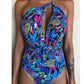 One-Piece Swimsuit Backless Monokini, Tropical Designs