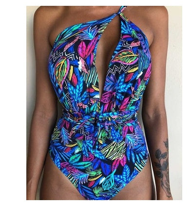 One-Piece Swimsuit Backless Monokini, Tropical Designs