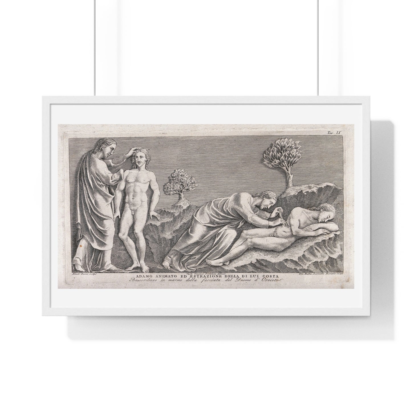 God Animates Adam and Operates on his Rib, Etching by Giovanni Leonetti after Carlo Cencioni after Nicola Pisano, Framed Print
