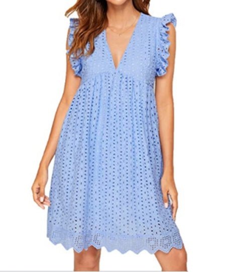 Lightweight Jacquard Dress with Pockets, Summer Sleeveless Cut-Out Beach Midi Dress