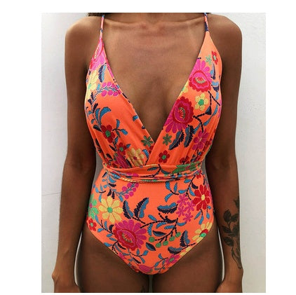 One-Piece Swimsuit Backless Monokini, Tropical Designs