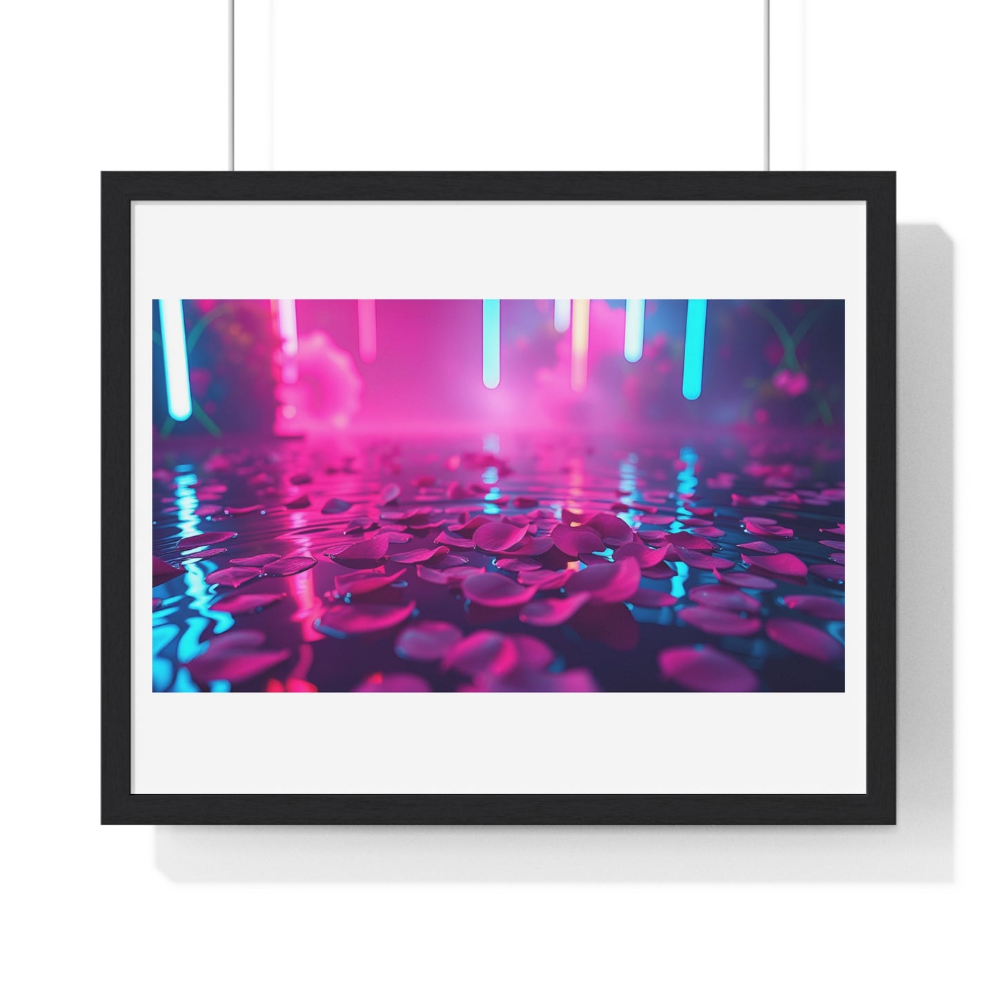 Petals on the Water, Pink Vibrant Art 'Designed by AI' Framed Print