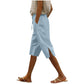 Women's Split Mid-Length Capri Shorts, Summer Casual Elastic Waist, Plus Sizes