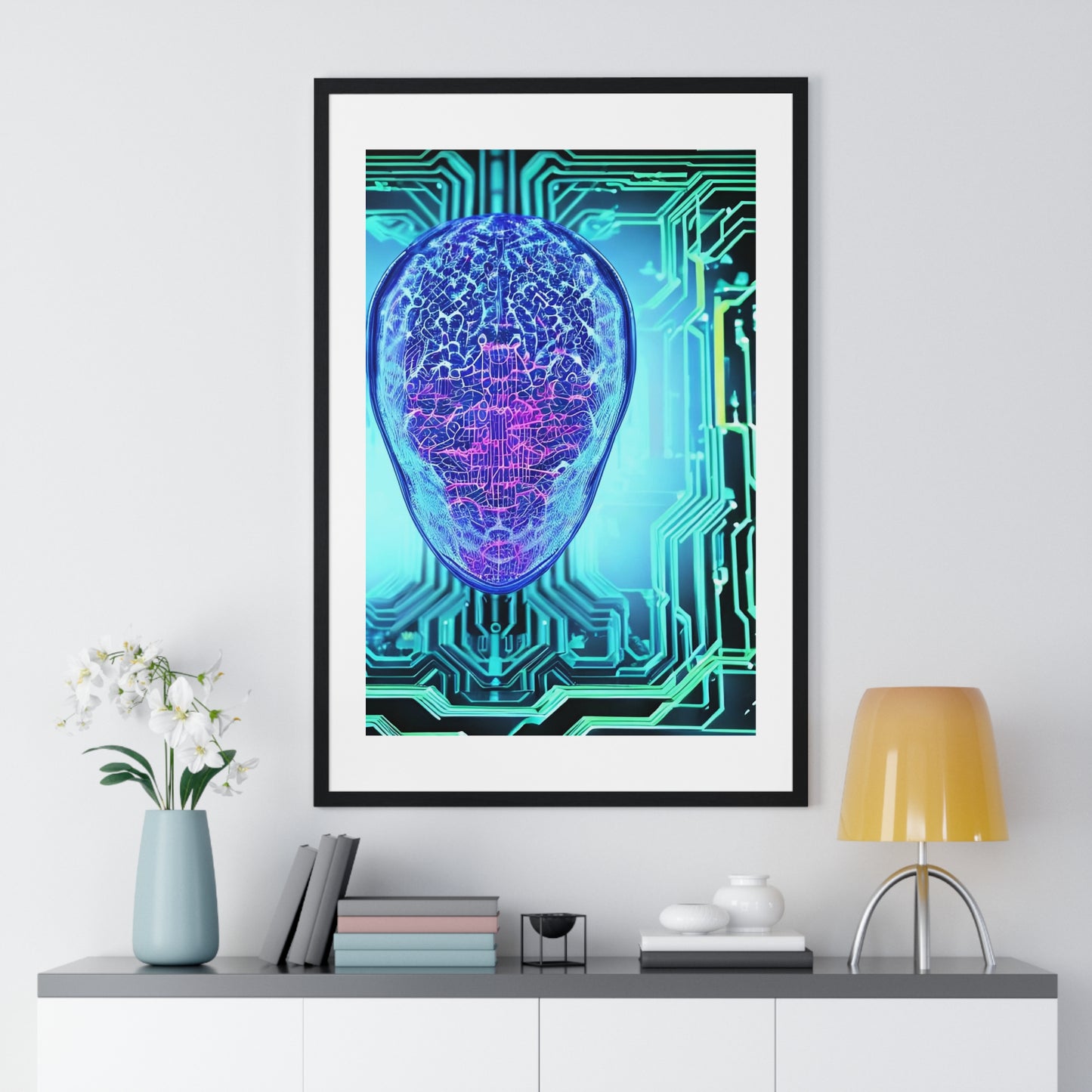 Artificial Intelligence Self Portrait, Psychedelic Framed Art Print 'Designed by AI'