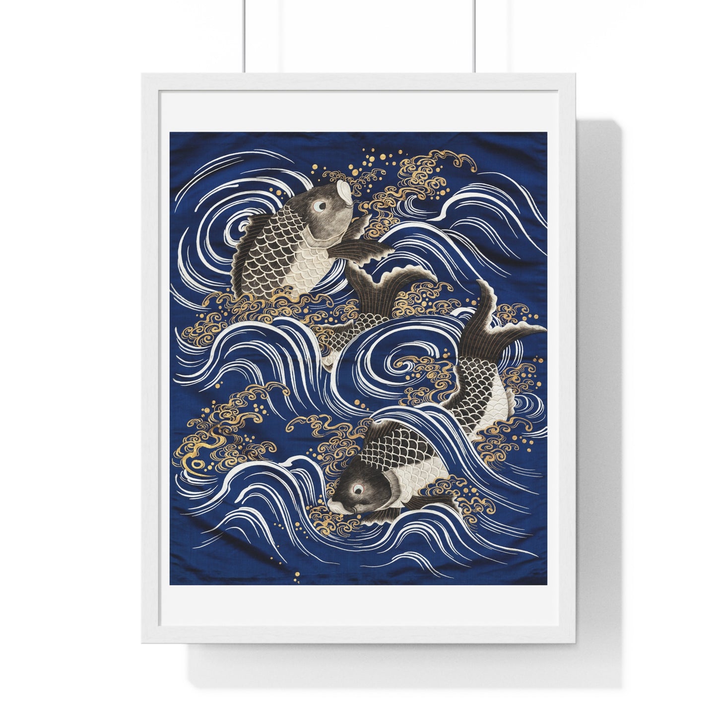 Gift Cover 'Fukusa' with Carp in Waves (Meij Period) from the Original, Framed Art Print