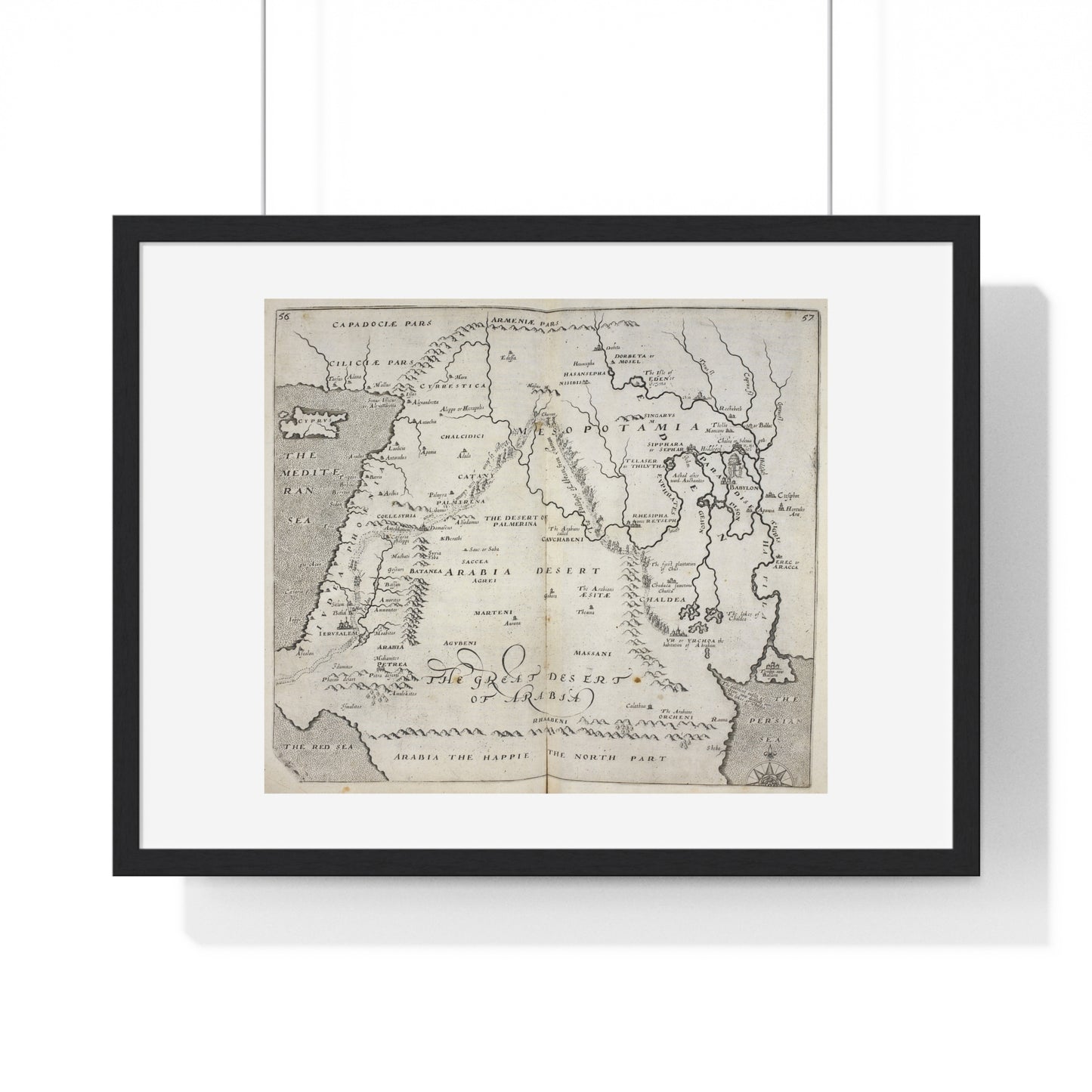 Antique Map of Arabia and Mesopotamia (1621) from the Original Sir Walter Raleigh Manuscript, Framed Print