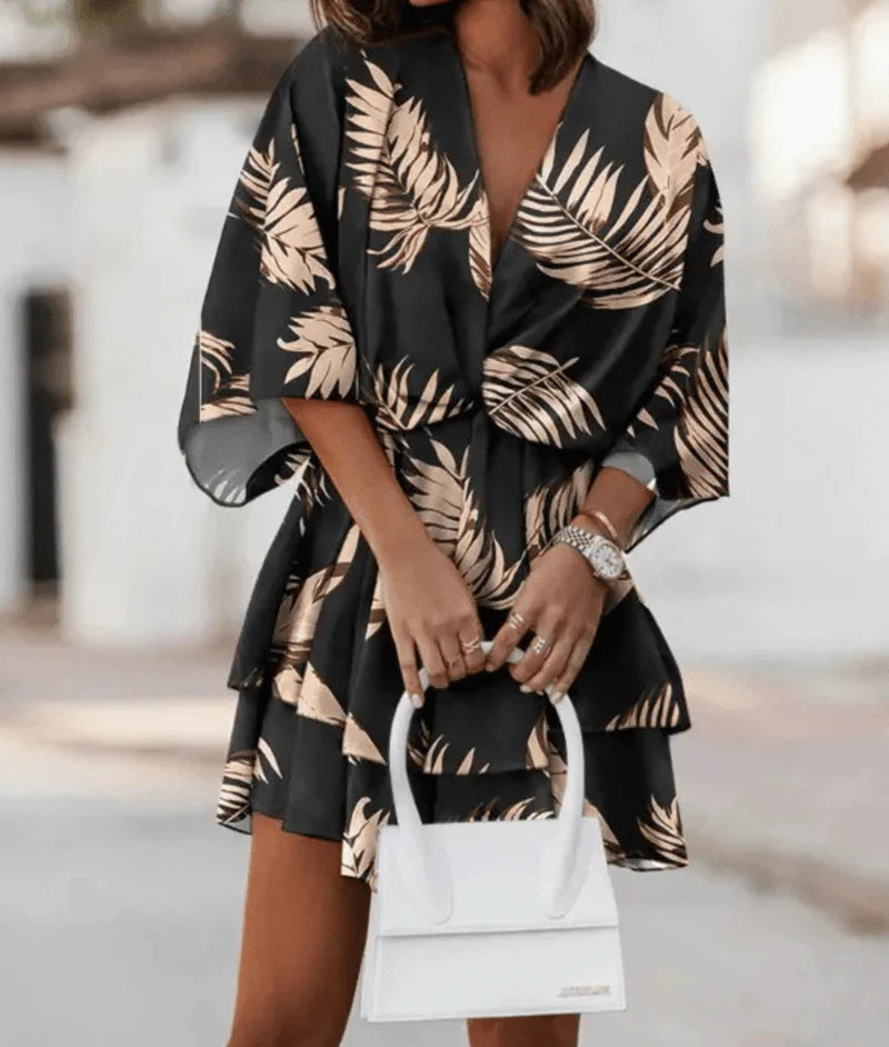 Vireous Fashion Print Doll-Sleeve Loose Summer Dress