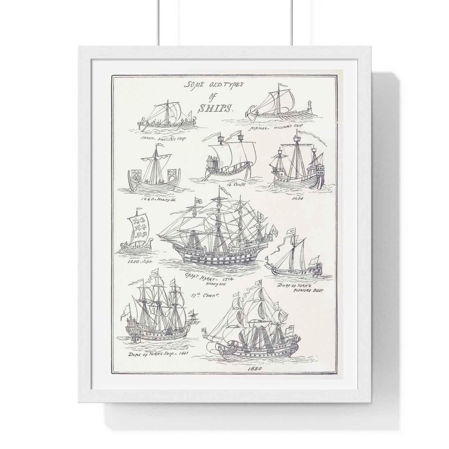 Types of Ships Drawn with Pen and Pencil (1882) by James Macaulay from the Original, Framed Art Print