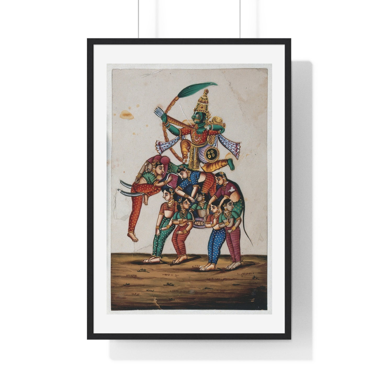 19th Century Indian Art, Hindu God of Love, Shooting Arrows with his Bow while Sitting on a Elephant Composed of Women, Framed Print