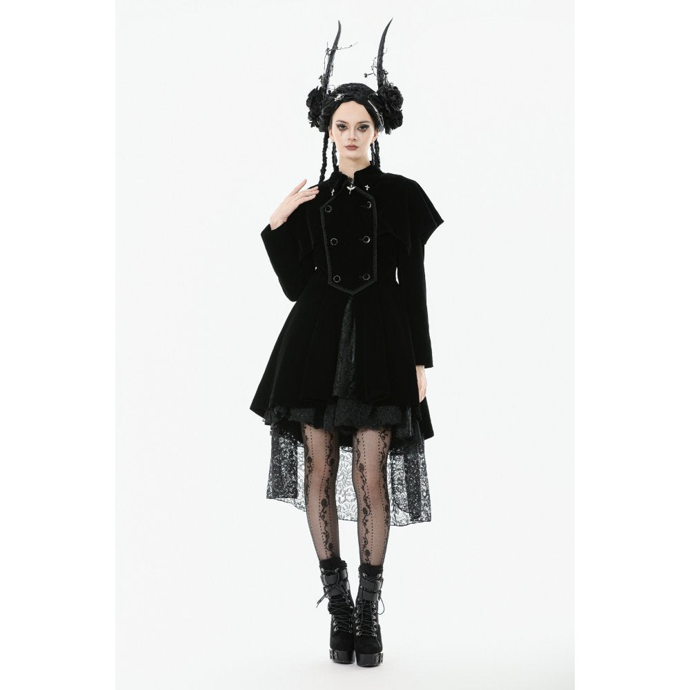Dark in Love Lilith Officer Velvet High-Collar Coat in Black