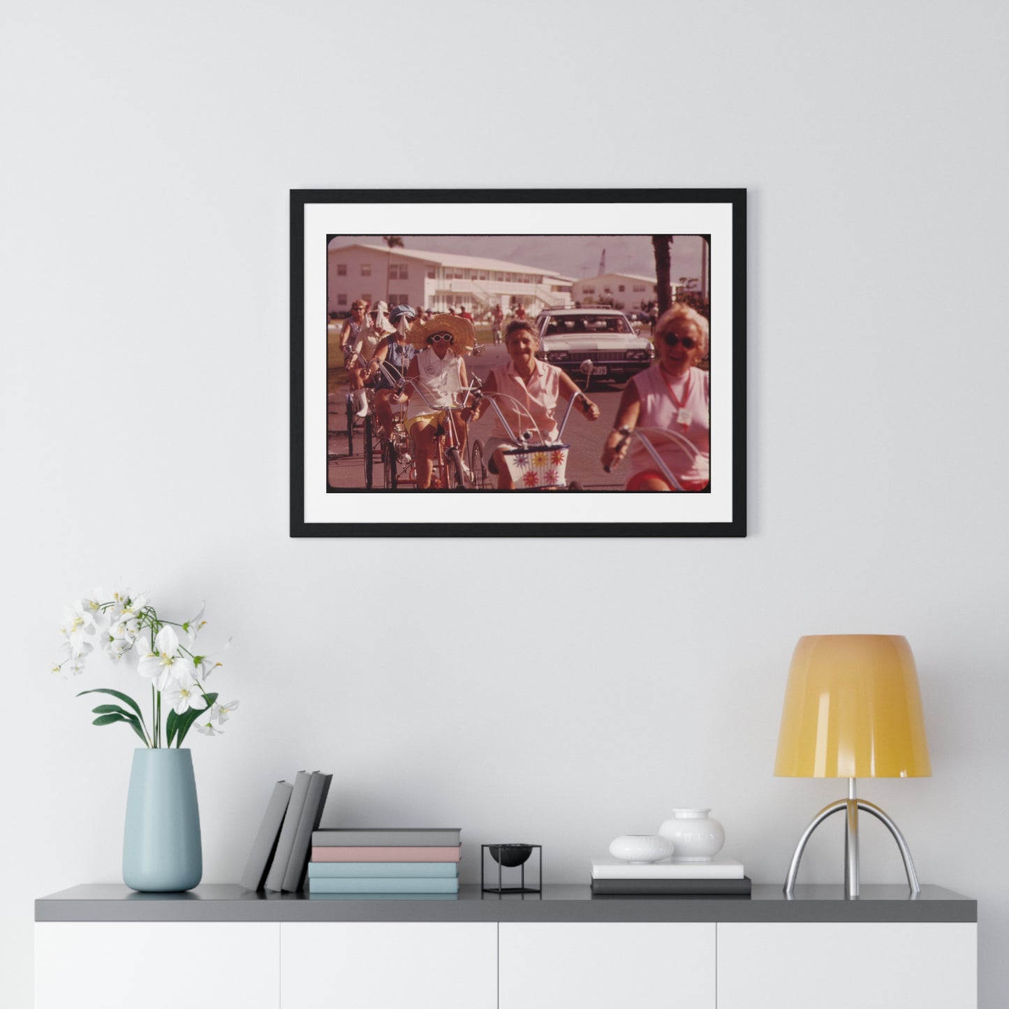 Tricycle Club at the Century Village Retirement Community (circa 1973) Vintage Photography by Flip Schulke, Framed Print