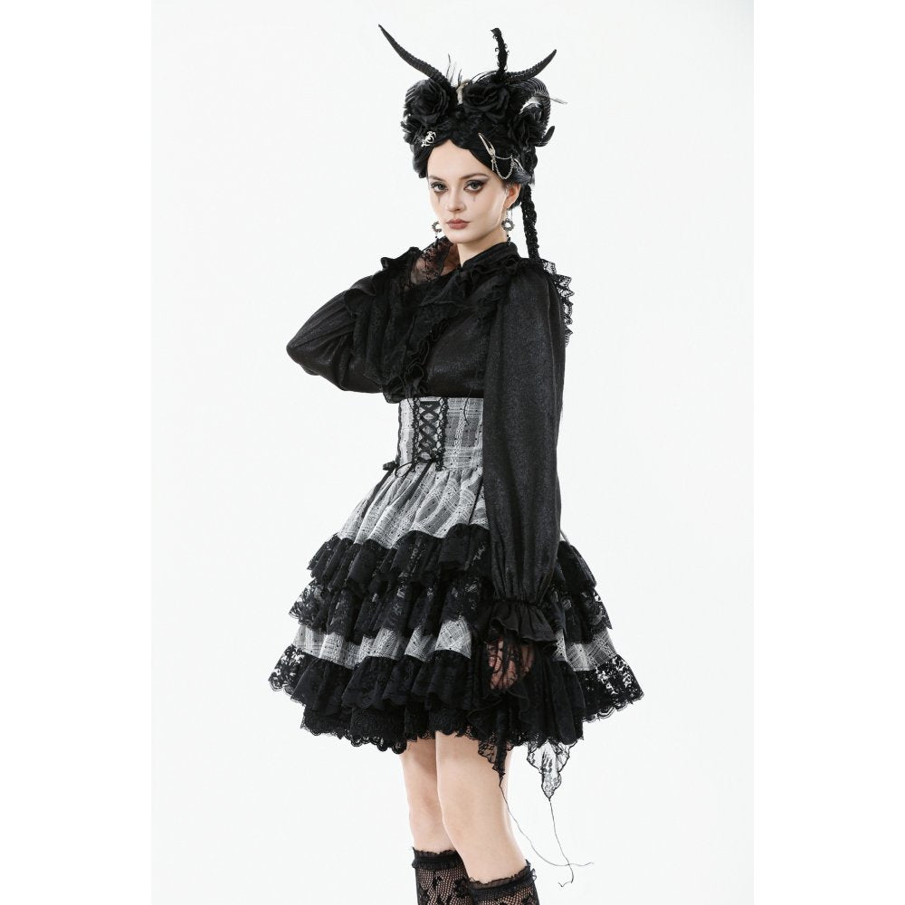 Dark in Love Hexa Layered Tartan Skirt in Black