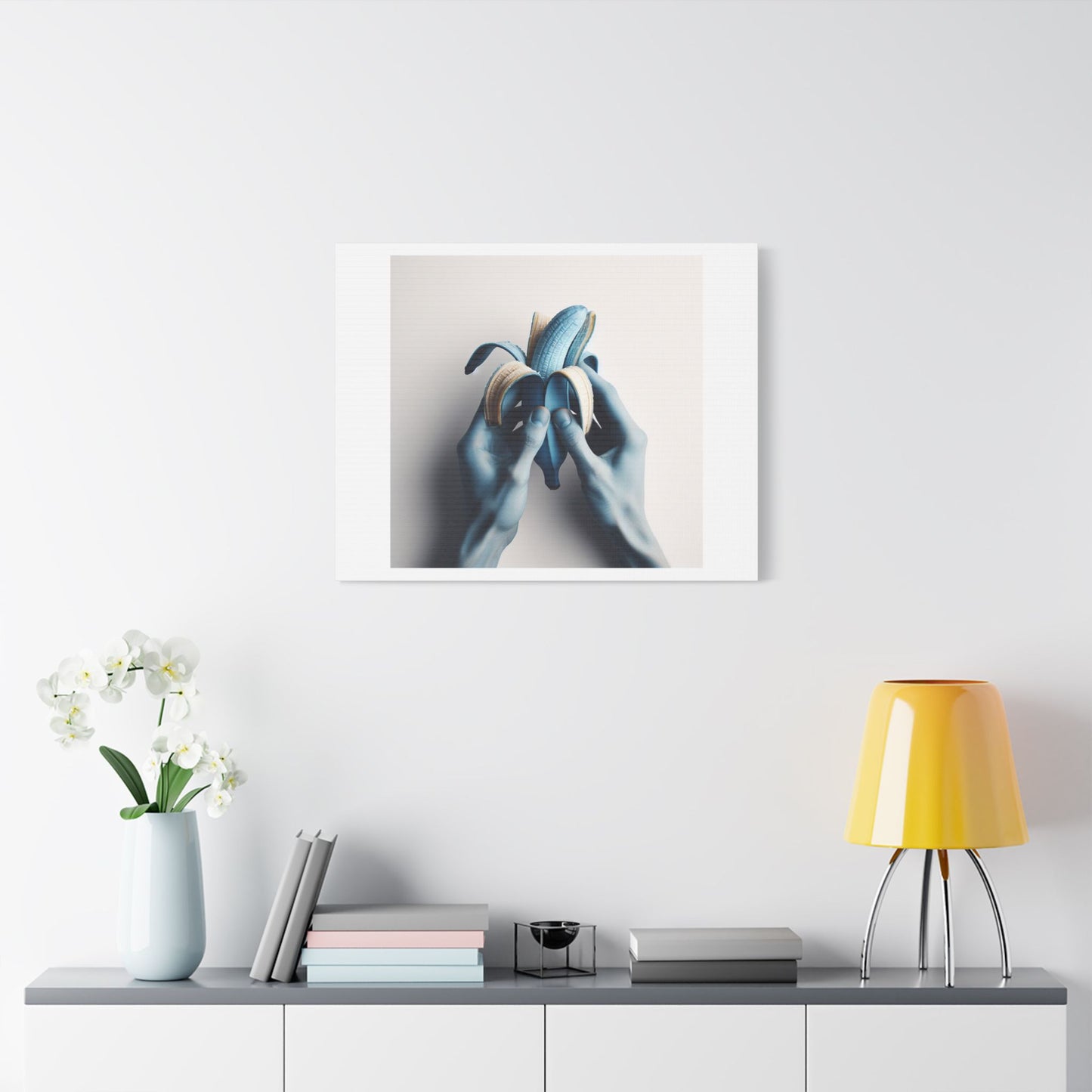 Blue Banana Abstract Art 'Designed by AI' Print on Canvas