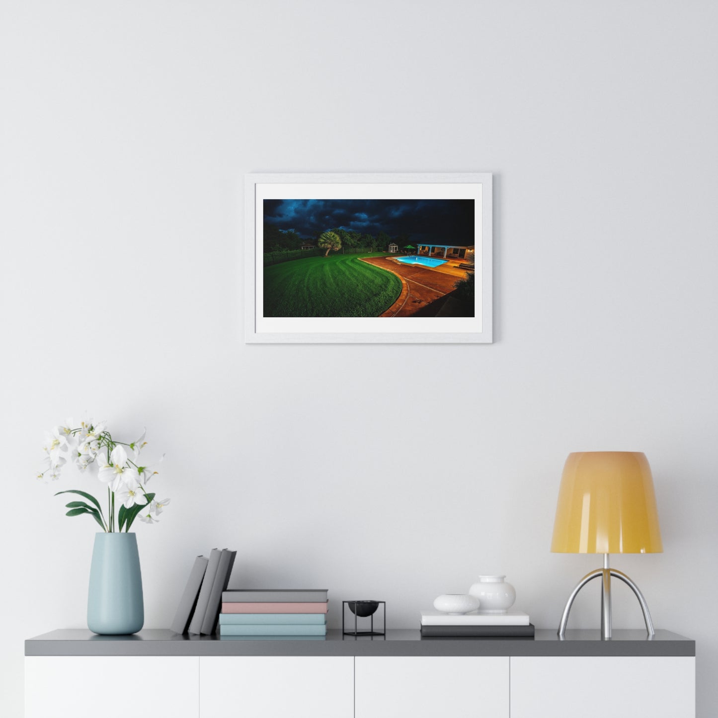 Dystopian Pool Scene II Photorealistic Art Style 'Designed by AI' Framed Print