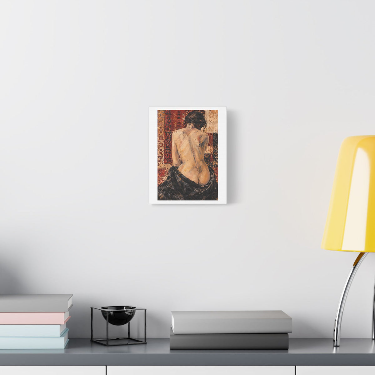 Textured Tapestry Portrait from Behind, Art Print on Satin Canvas, Stretched