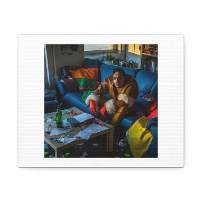 Man in Bird Suit After a Party at Sunrise Art Print 'Designed by AI' on Satin Canvas