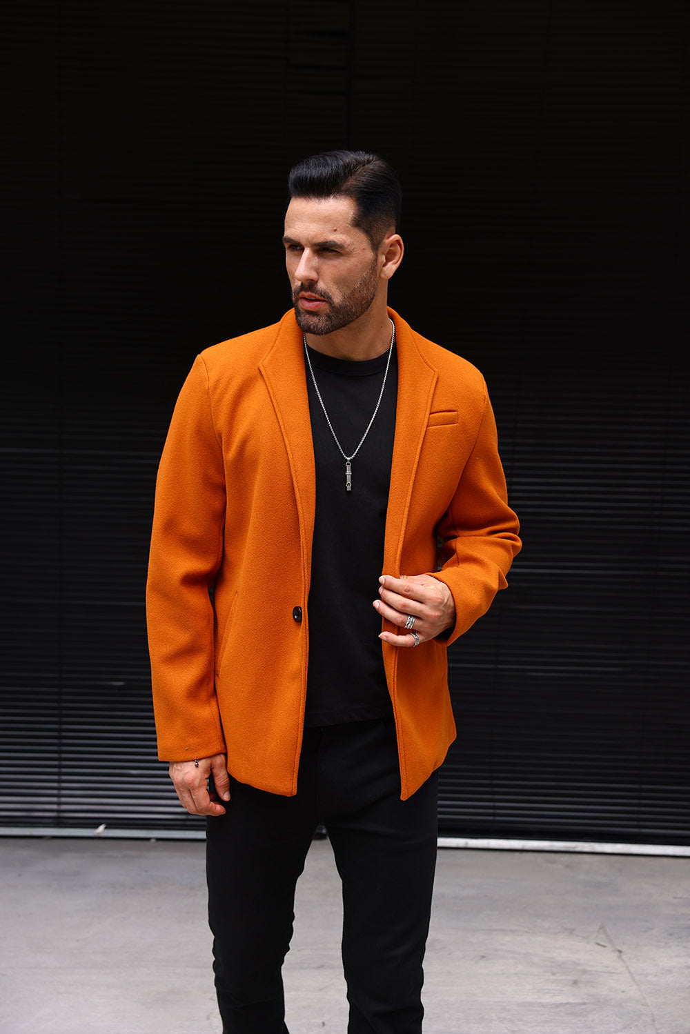 British Polo Collar Burnt Orange Wool Men's Fashion Jacket
