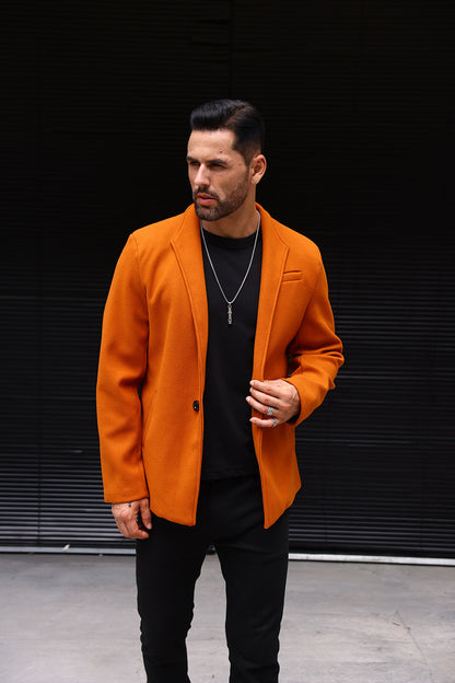 British Polo Collar Burnt Orange Wool Men's Fashion Jacket