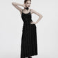 Punk Rave Morrigan Embroidered Velvet Goth Slip Dress in Black