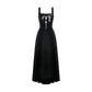 Dark in Love Lux Black Velvet Horn Embroidery Maxi Dress