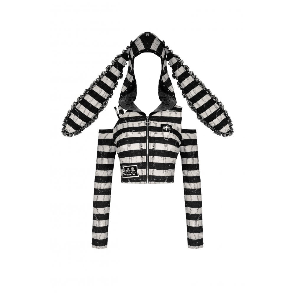 Dark in Love Xianne Prison Bunny Striped Hooded Crop Top