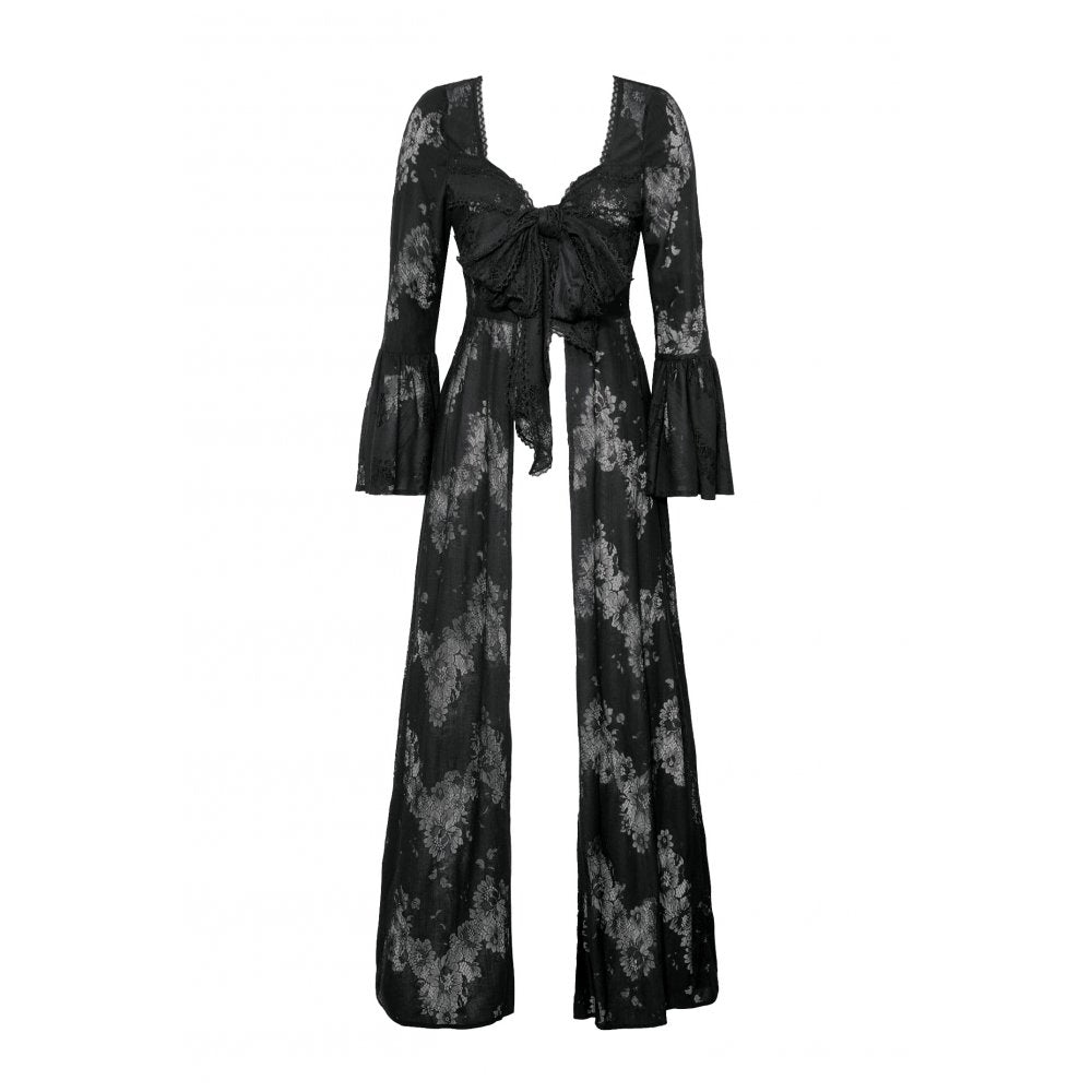 Dark in Love Emersyn Elegant Gothic Lace-Trimmed Long Robe