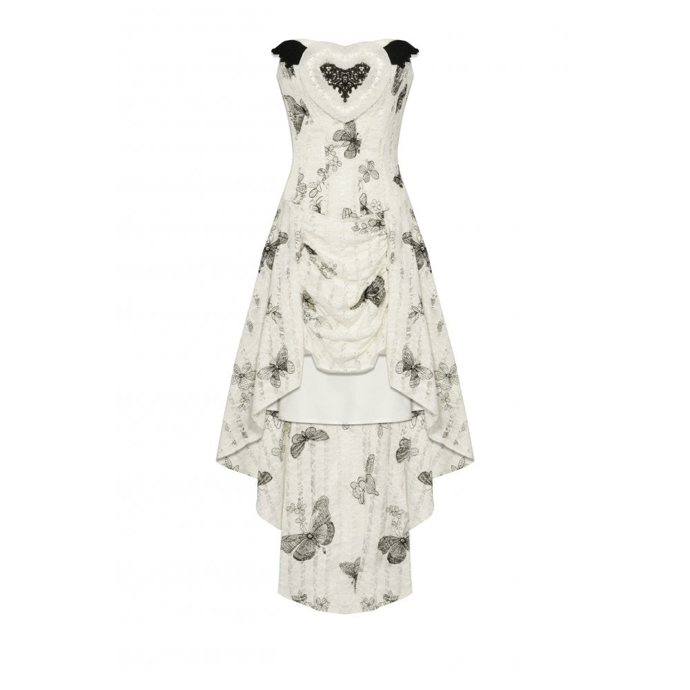 Dark in Love Zosia Punk Gothic Butterfly Embroidered Lace Dress in Beige