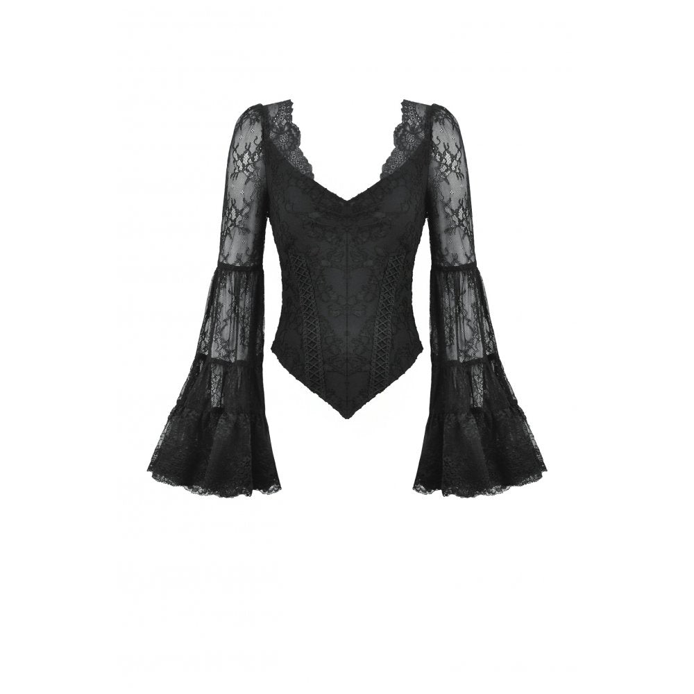 Dark in Love Zuri Gothic Romantic Lace Patchwork Bell-Sleeve Layered Cuff Top