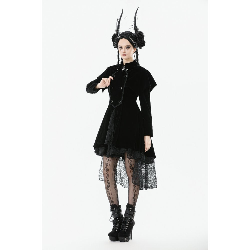 Dark in Love Lilith Officer Velvet High-Collar Coat in Black