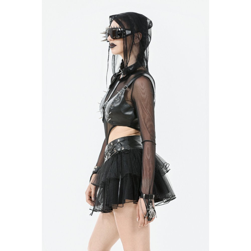 Dark in Love Bonded Tulle Layered Goth Mini Skirt in Black