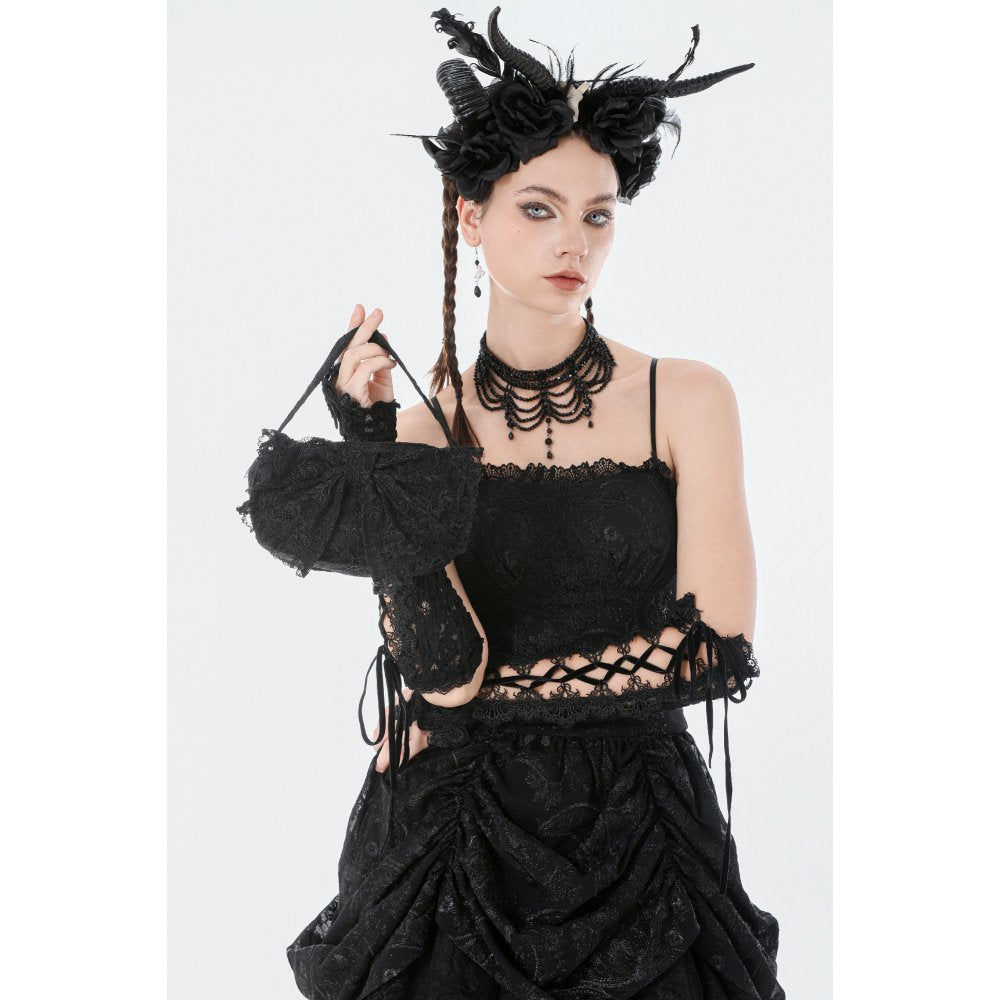 Dark In Love Victoria Black Lace Bow Mini Handbag