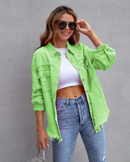 Vireous Women's Ripped Shirt Jacket Pastel Colours