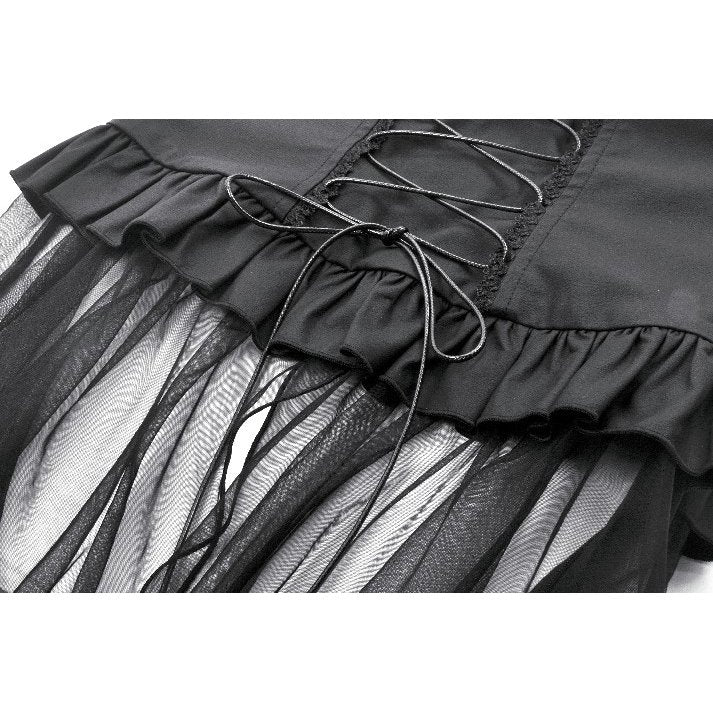 Dark in Love Draven Layered Mesh and Faux Leather Waist Cincher Skirt