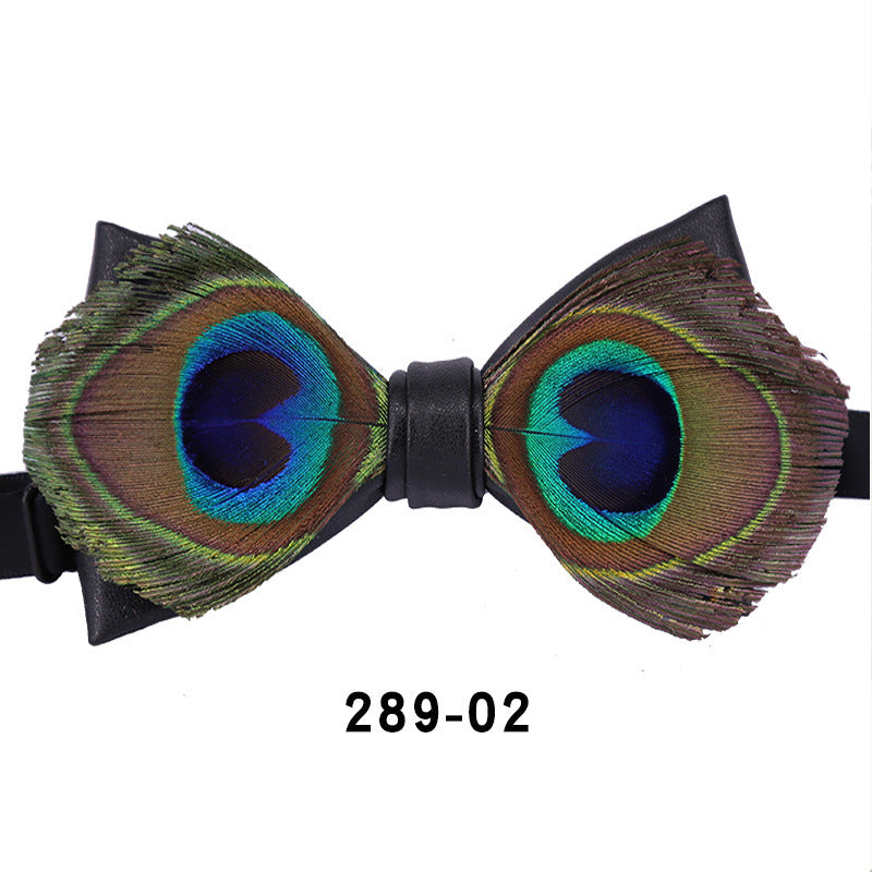 Men's Bow Tie, Peacock Big Eyes Blue Feather