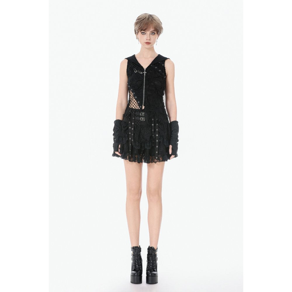Dark in Love Punk Eyelet Lace-Layered Mini Skirt