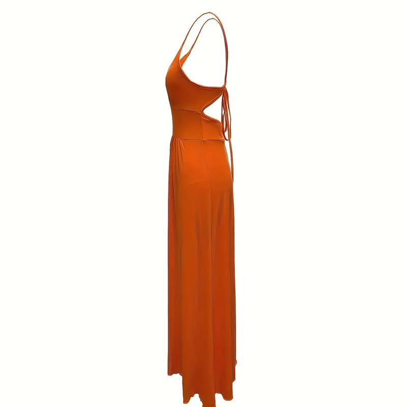 Women's Sexy Plunging Neckline Flowing High-Slit Maxi Dress