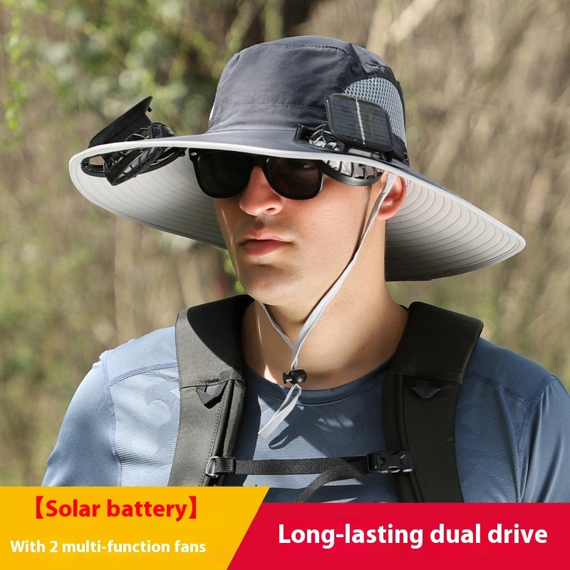 Outdoor Wide-Brim Sun Hat with USB Charging, Solar-Powered Cooling
