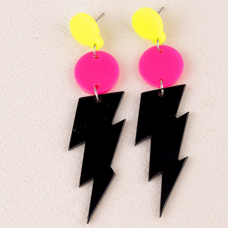 Fashion Colour-Contrast Lightning Strike Acrylic Earrings