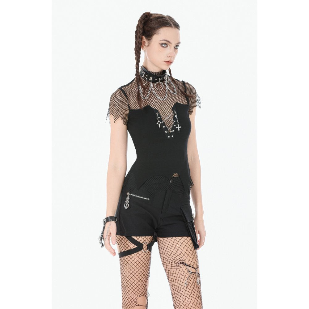 Dark in Love Dark Punk Mesh Chain Layered Top