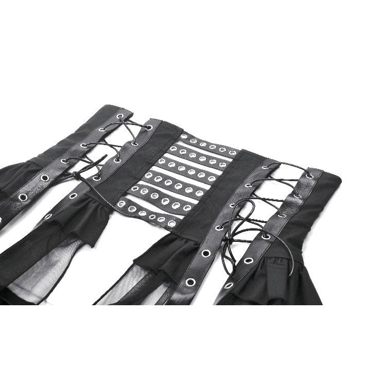 Dark in Love Draven Layered Mesh and Faux Leather Waist Cincher Skirt