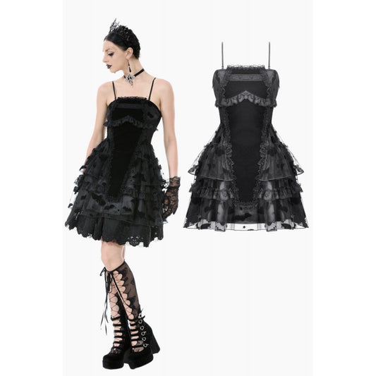 Dark in Love Morwenna Bat Mesh Layered Goth Mini Dress